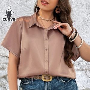 SHEIN LUNE Plus Solid Button Front Shirt